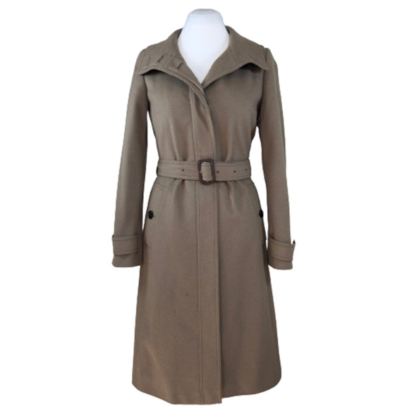 COPY - Burberry Trench Coat Belted Cashmere Wool Pea Coat Dark Green Tan US 4 U… - Picture 4 of 14